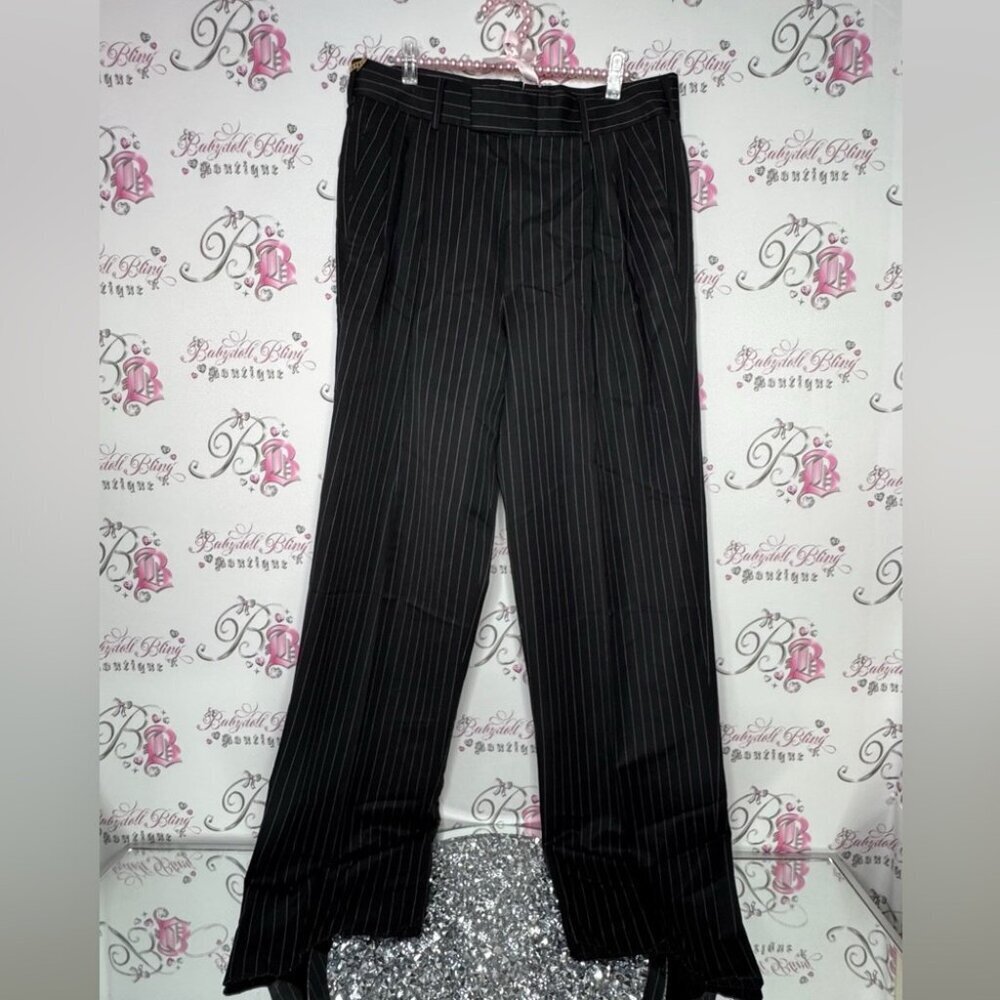 Gucci pants pin stripe black white logo buttons business professional stylish